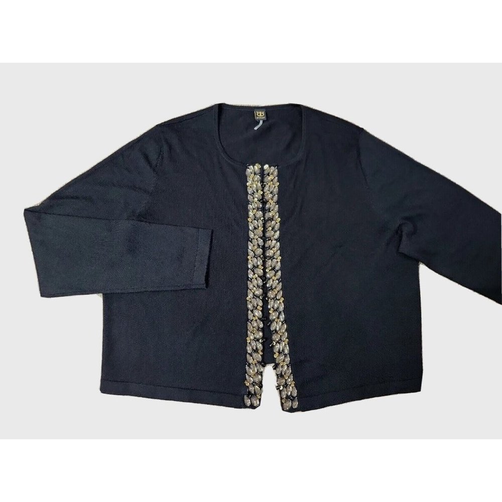 Basler Women 46 (16) Black Jewels Sequin Trim Cardigan Top Hook 100% Wool Party